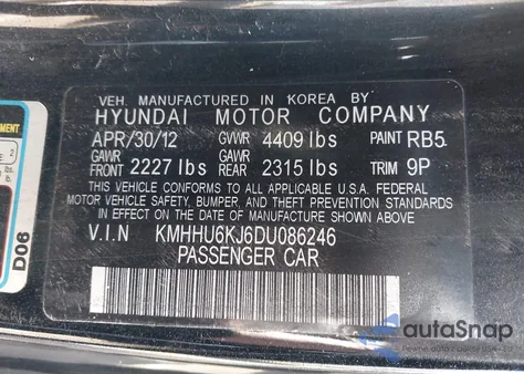 2013 Hyundai Genesis 3.8 Grand Touring z USA, uszkodzony, nr VIN KMHHU6KJ6DU086246